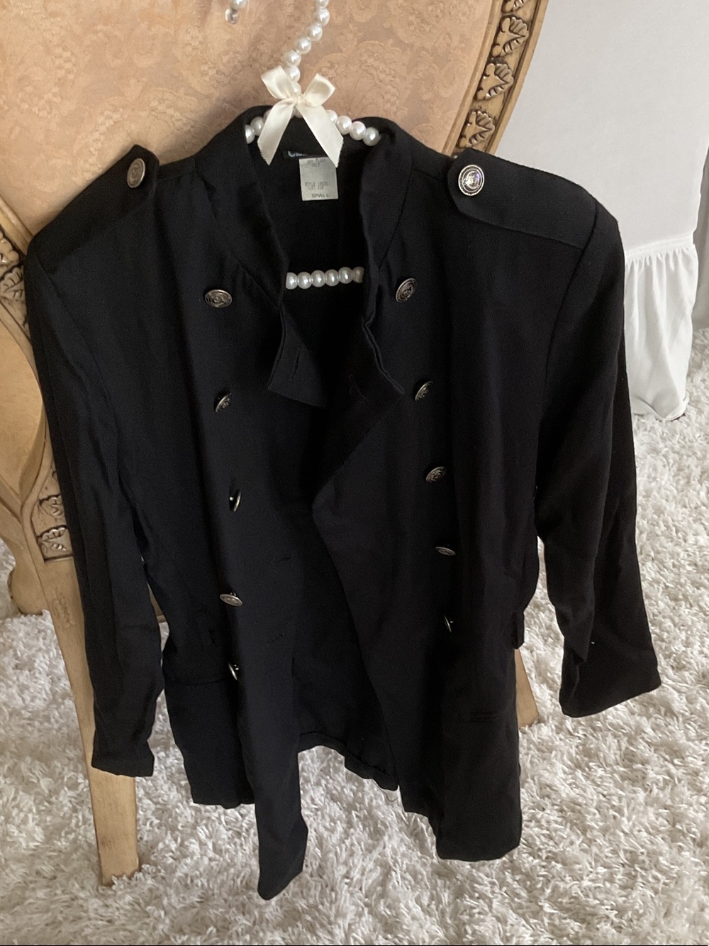 Classic Black Double-Breasted Military-Inspired Blazer